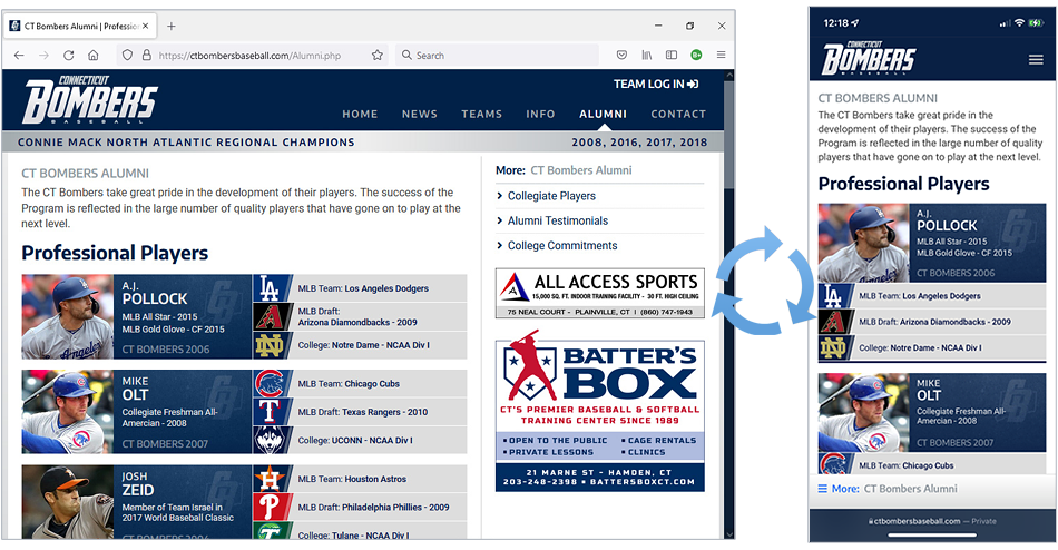 A Responsive website changes its layout to accomodate a large screen or a mobile screen
